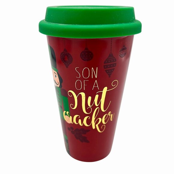 NWT NOVELTY SON OF A NUTCRACKER ELF CERAMIC TRAVEL COFFEE MUG LID CHRMNG CHARLIE - Picture 4 of 7